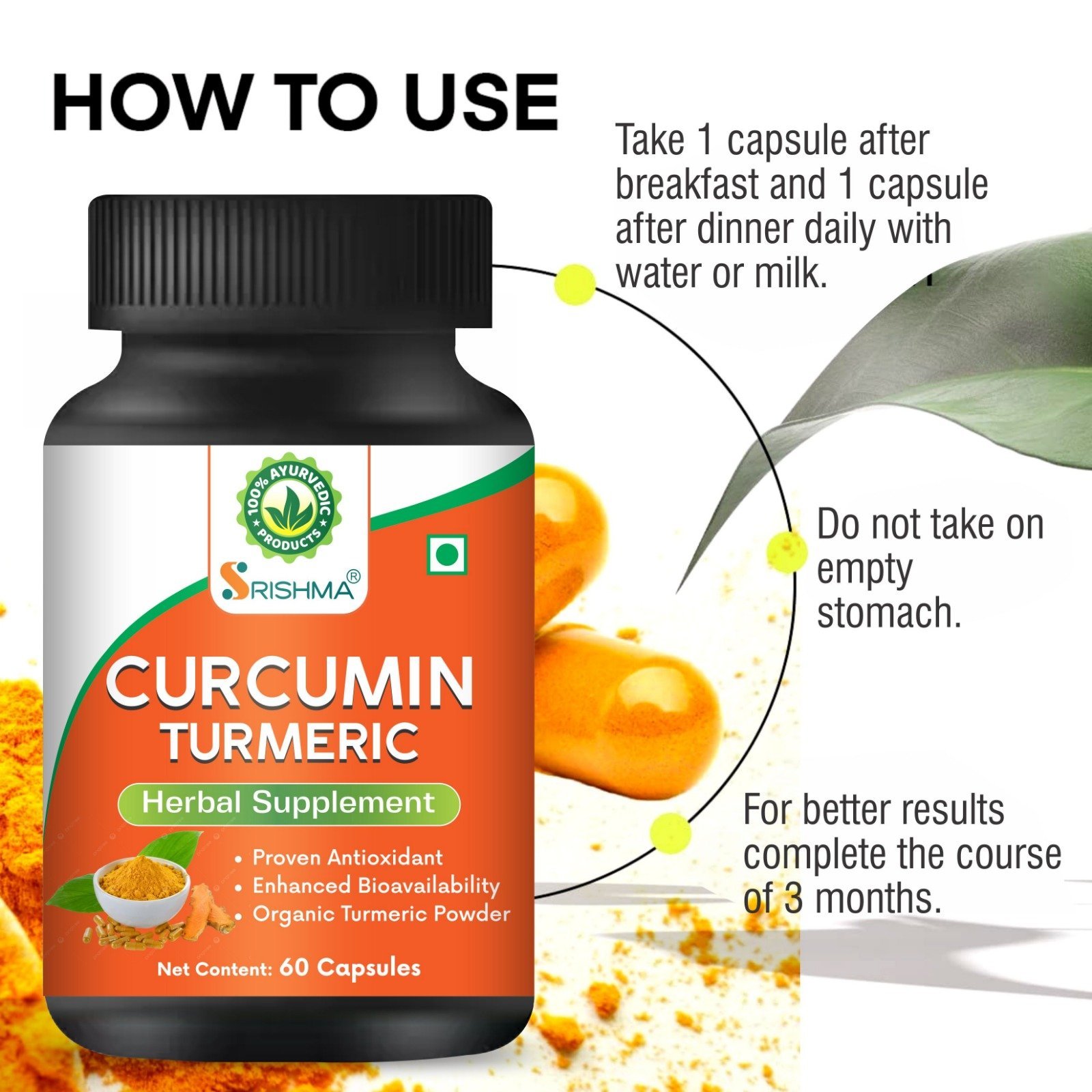 Srishma Curcumin Turmeric Herbal Supplement | 60 Capsules| - Image 7