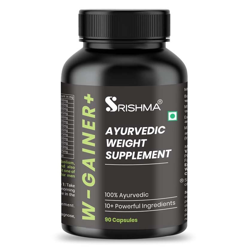 Srishma W-Gainer+ I New and improved formula I The Ultimate I 100% Ayurvedic Weight Gainers/Mass Gainers (90 Capsules, No Flavor)